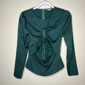 Open Edit Womens Size‎ S Green Satin Cutout Long Sleeve Top
